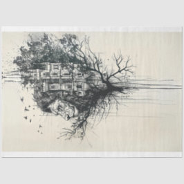 Silhouette Lion Head in Tree Decoupage Seidenpapier