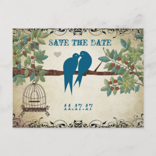 Silhouette Love Birds Bird Cage Tree Save the Date Ankündigungspostkarte