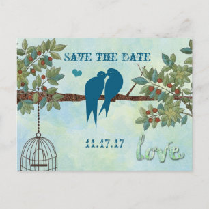 Silhouette Love Birds Bird Cage Tree Save the Date Ankündigungspostkarte