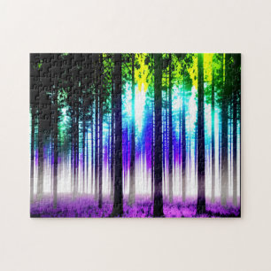 Silhouette Lush Forest Purple Blumen Puzzle