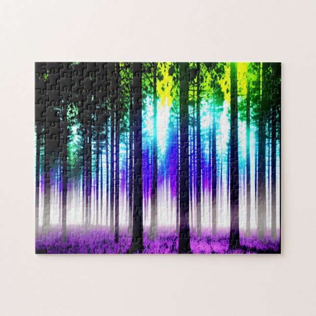 Silhouette Lush Forest Purple Blumen Puzzle (Horizontal)