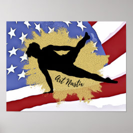 Silhouette Male Gymnast - Amerikanische Flagge Poster