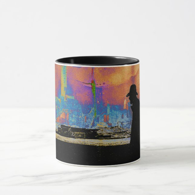 SILHOUETTE MAN WANDERN DURCH DESASTER RUINS ART TASSE (Zentrum)