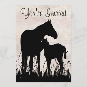 Silhouette Mare and Foal Horse Baby Dusche Einladung