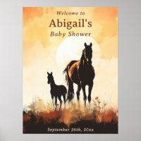 Silhouette Mare and Foal Sunset Horse Baby Dusche