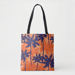 Silhouette mit blauer Palme, orangefarbener Hinter