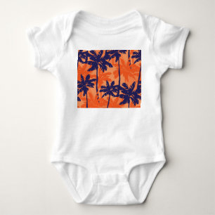 Silhouette mit blauer Palme, orangefarbener Hinter Baby Strampler