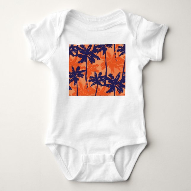Silhouette mit blauer Palme, orangefarbener Hinter Baby Strampler (Vorderseite)