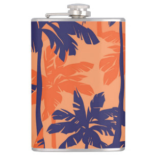 Silhouette mit blauer Palme, orangefarbener Hinter Flachmann