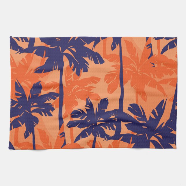 Silhouette mit blauer Palme, orangefarbener Hinter Geschirrtuch (Horizontal)