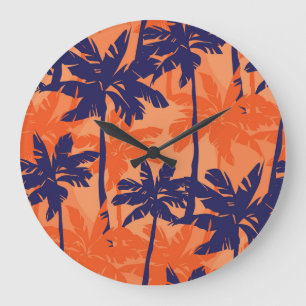 Silhouette mit blauer Palme, orangefarbener Hinter Große Wanduhr