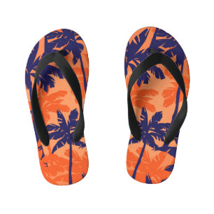 Silhouette mit blauer Palme, orangefarbener Hinter Kinderbadesandalen