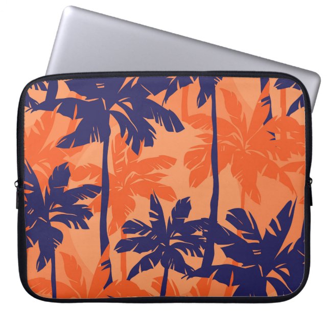 Silhouette mit blauer Palme, orangefarbener Hinter Laptopschutzhülle (Vorderseite)