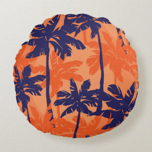 Silhouette mit blauer Palme, orangefarbener Hinter Rundes Kissen