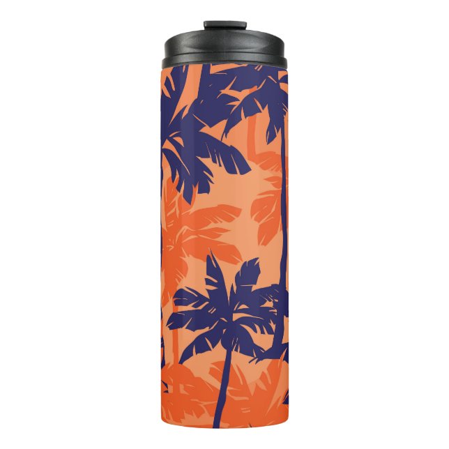 Silhouette mit blauer Palme, orangefarbener Hinter Thermosbecher (Vorderseite)