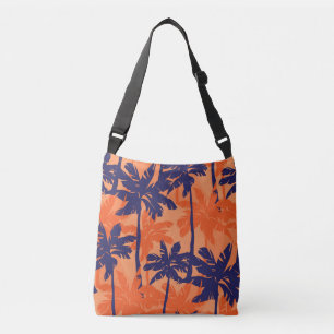 Silhouette mit blauer Palme, orangefarbener Hinter Tragetaschen Mit Langen Trägern