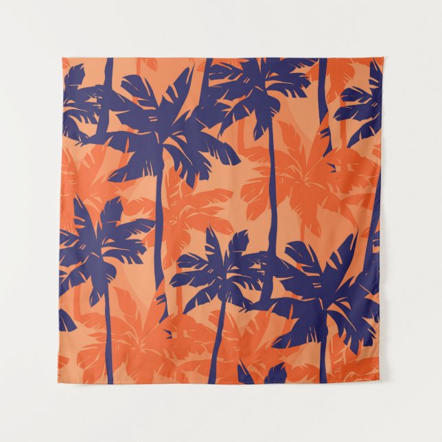 Silhouette mit blauer Palme, orangefarbener Hinter Wandteppich (Vorderseite)