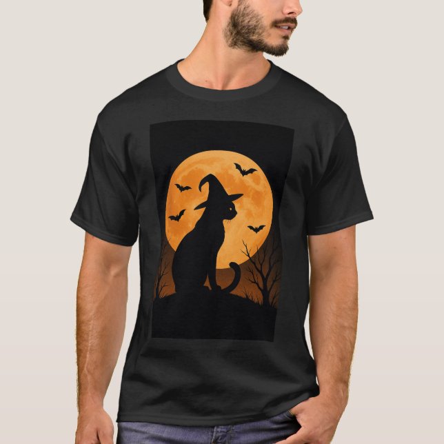 Silhouette mit Vollmond und Fledermäusen T-Shirt (Vorderseite)