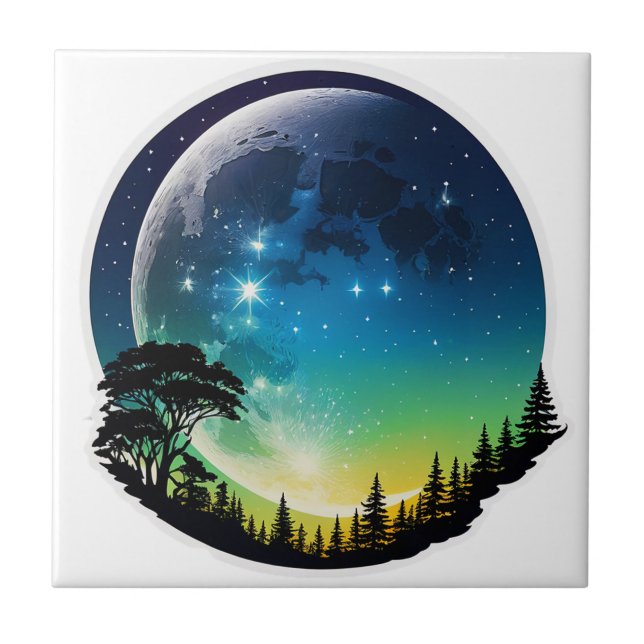 Silhouette Moon Night Fliese (Vorderseite)