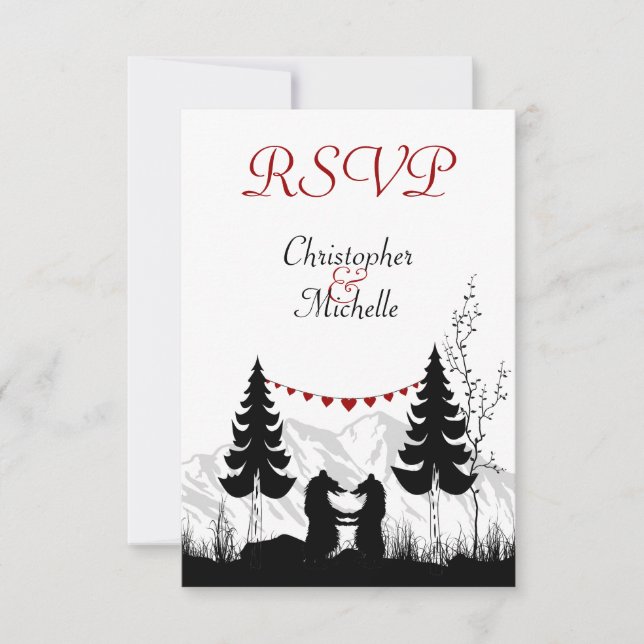 Silhouette Mountain Bears Hochzeiten RSVP Cards Karte (Vorderseite)