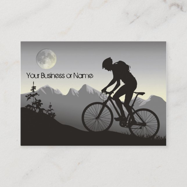 Silhouette Mountainbike Berge und Vollmond Visitenkarte (Vorderseite)