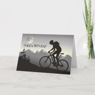 Silhouette Mountainbike und Vollmond Geburtstag Karte