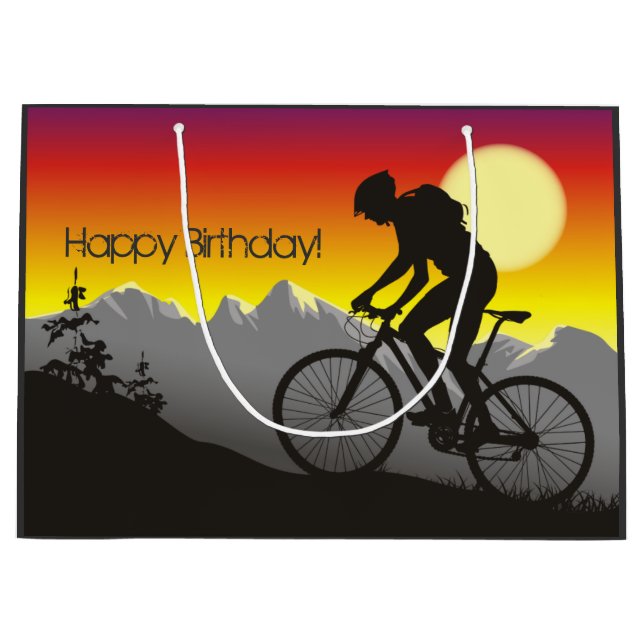 Silhouette Mountainbike zum Geburtstag Große Geschenktüte (Vorderseite)