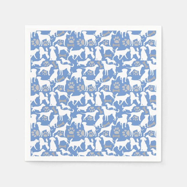 Silhouette Muster für Hunde.White.03 Blau BG Serviette (Vorderseite)