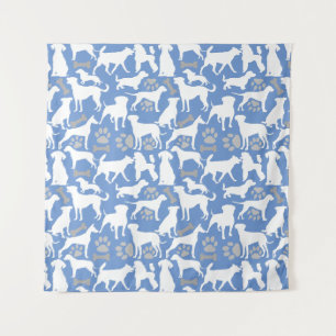 Silhouette Muster für Hunde.White.03 Blau BG Wandteppich