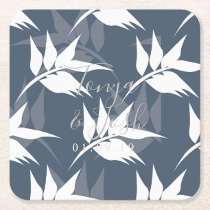 Silhouette Navy Floral Blätter Rechteckiger Pappuntersetzer