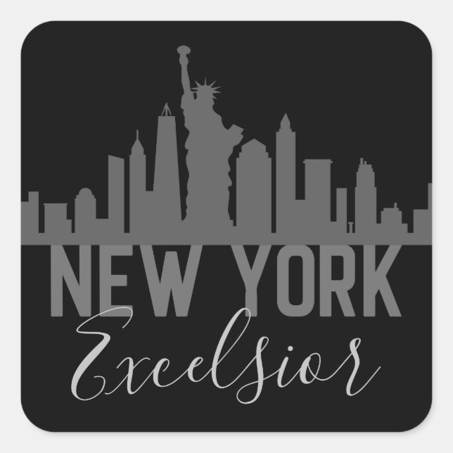 Silhouette New York Skyline Excelsior Schwarz-weiß Quadratischer Aufkleber (Vorderseite)