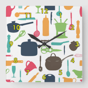 Silhouette niedlich Kitchen Tools Quadratische Wanduhr