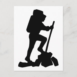 Silhouette of a Hiker Hiking Up a Mountain Postkarte