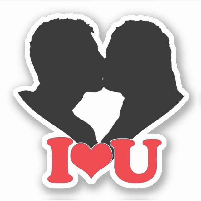 Silhouette of Couple Kissing With "I♥U" Aufkleber (Vorderseite)
