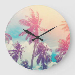 Silhouette Palmen, abstrakter Sonnenuntergang. Große Wanduhr
