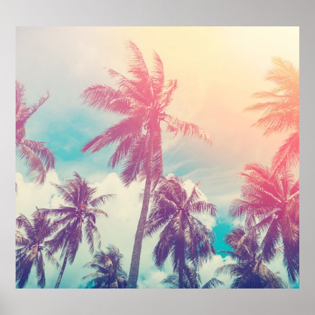 Silhouette Palmen, Sonnenuntergang abstrakt. Poster (Vorne)
