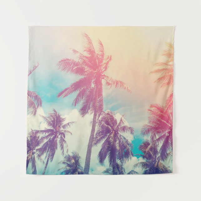 Silhouette Palmen, Sonnenuntergang abstrakt. Wandteppich (Vorderseite)