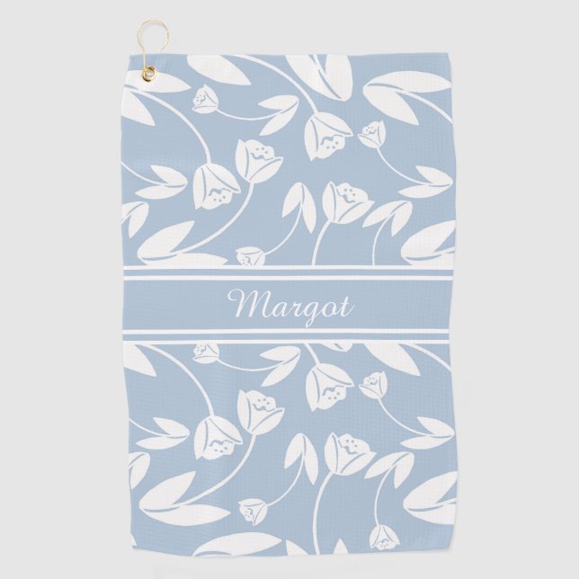 Silhouette Pastel Blau und Weiße Blume Golfhandtuch (Vorderseite)