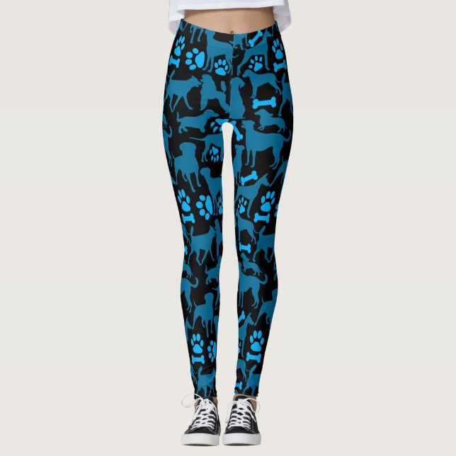 Silhouette Pattern.Blue.04 Black BG Leggings (Vorderseite)
