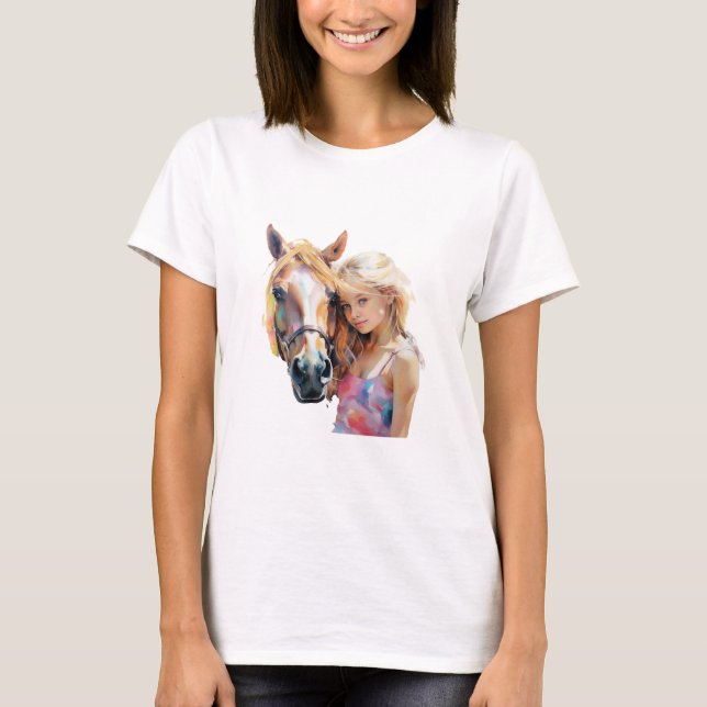 Silhouette Pferd und Mädchen - Niedliches Reiten T-Shirt (Vorderseite)