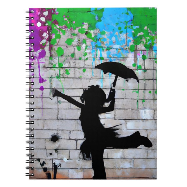 Silhouette Playful Urban Girl Graffiti Notizblock (Vorderseite)