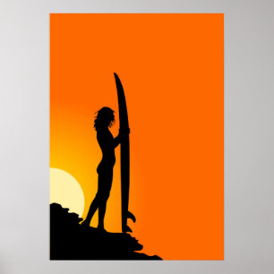 Silhouette-Poster für Surfer Poster