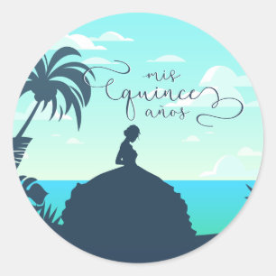 Silhouette Quinceanera Runder Aufkleber
