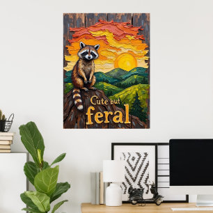 Silhouette: Raccoon gegen Sonnenuntergang Poster