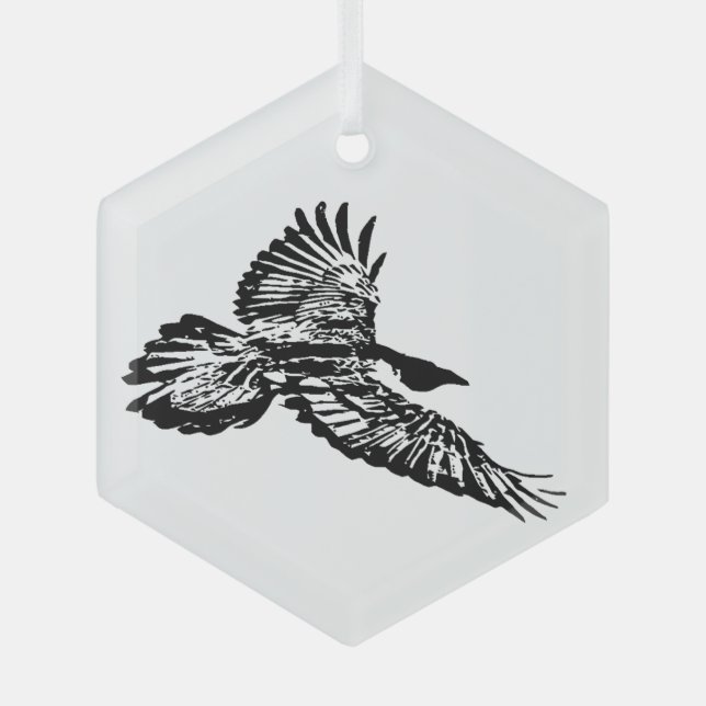 Silhouette Raven in der Natur des Vogelschwarms Ornament Aus Glas (Vorderseite)