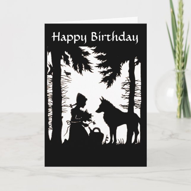 Silhouette Red Riding Hood Wolf Woods Geburtstag Karte (Vorderseite)