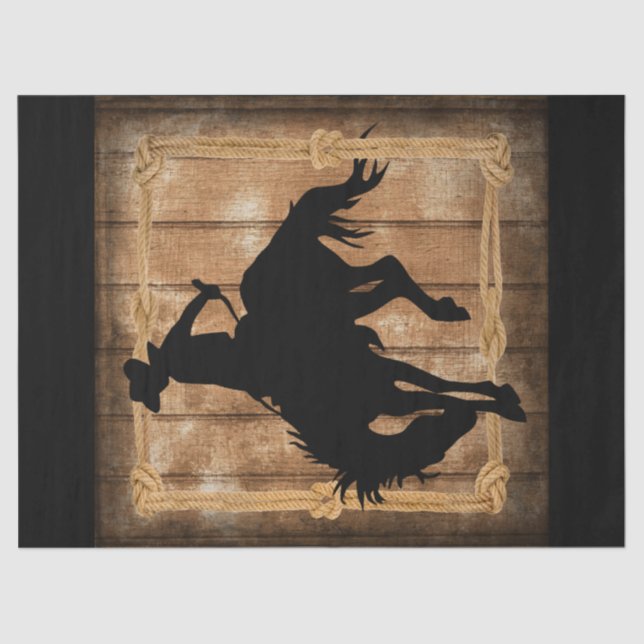 Silhouette Rodeo Cowboy on Bucking Bronco Pferd Seidenpapier (Vorderseite)