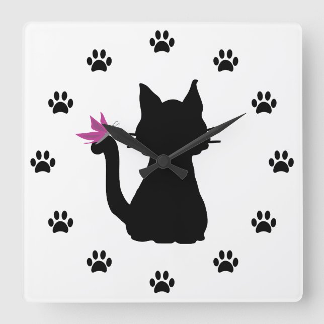 Silhouette Rosa Schmetterling Große Wanduhr (Vorderseite)