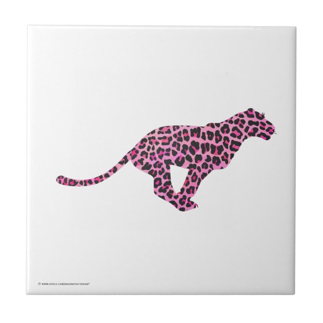 Silhouette Rosa und Schwarzer Leopard Fliese (Vorderseite)