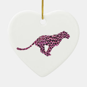 Silhouette Rosa und Schwarzer Leopard Keramikornament